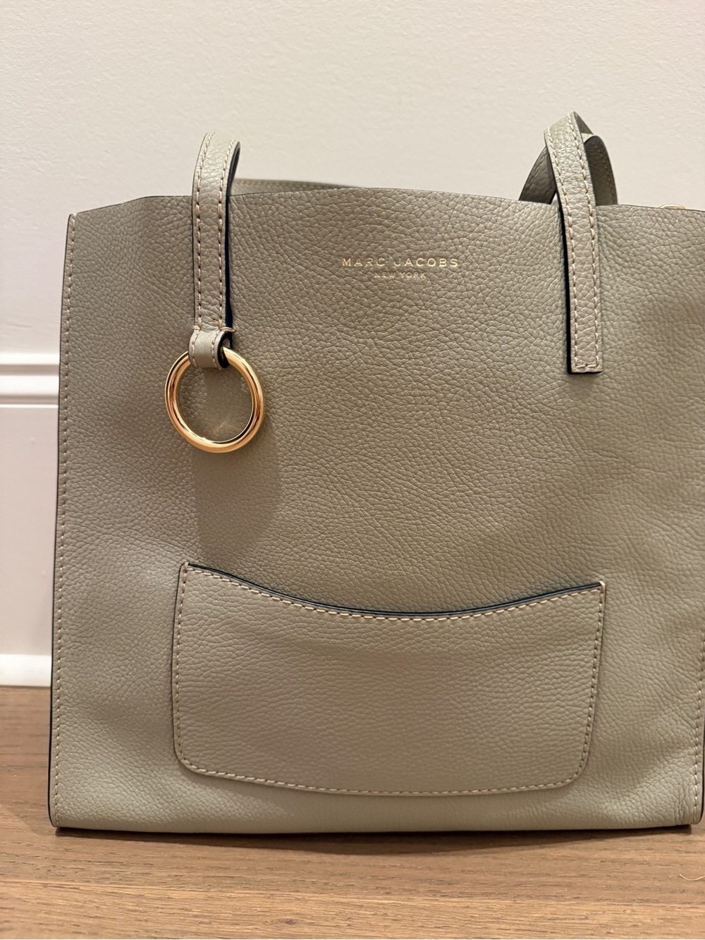Marc Jacobs Pebbled Taupe Leather Tote with Gold Ring